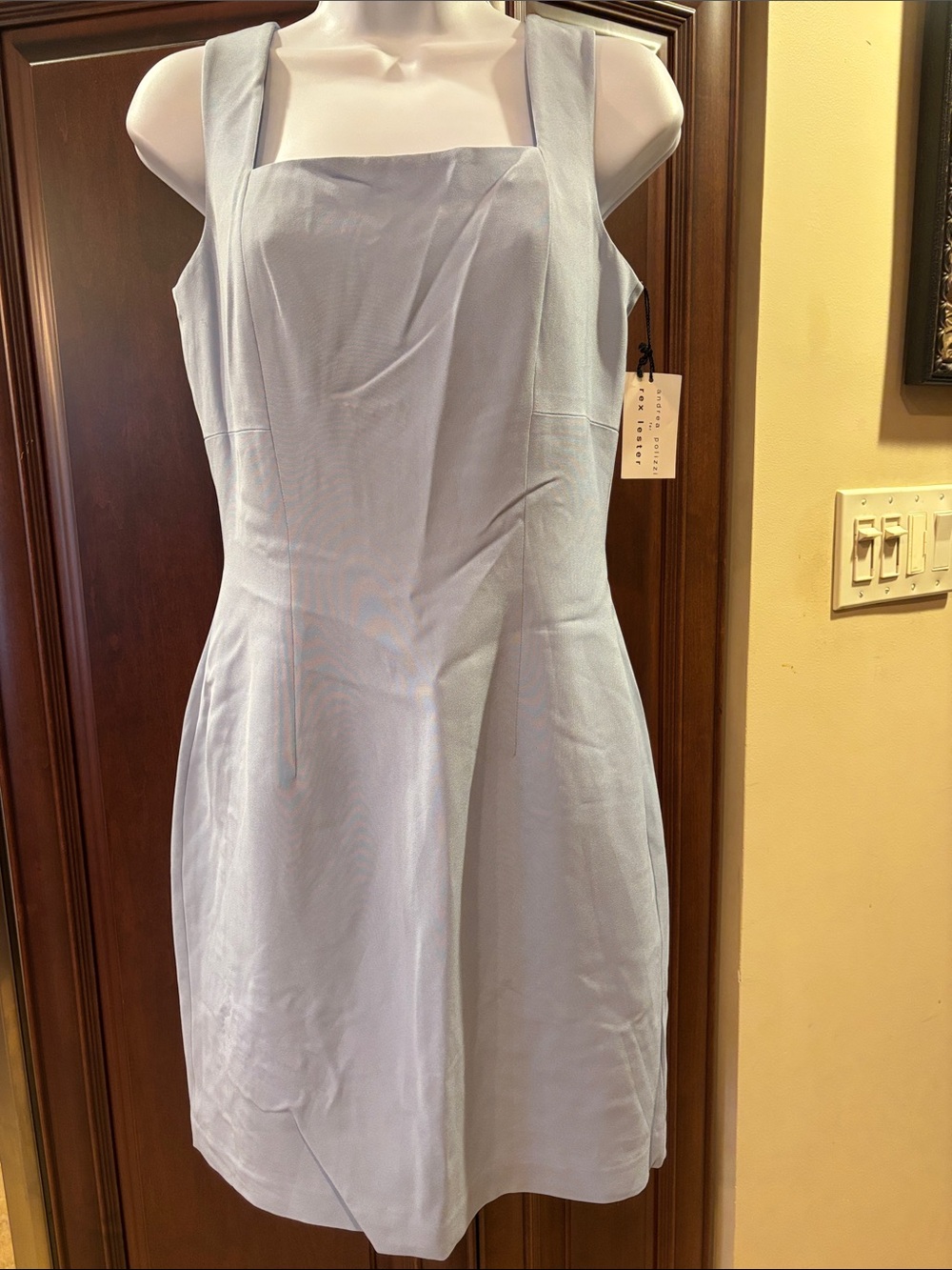 90s Andrea Polizzi for Rex Lester Square-Neck Sleeveless Periwinkle Dress
